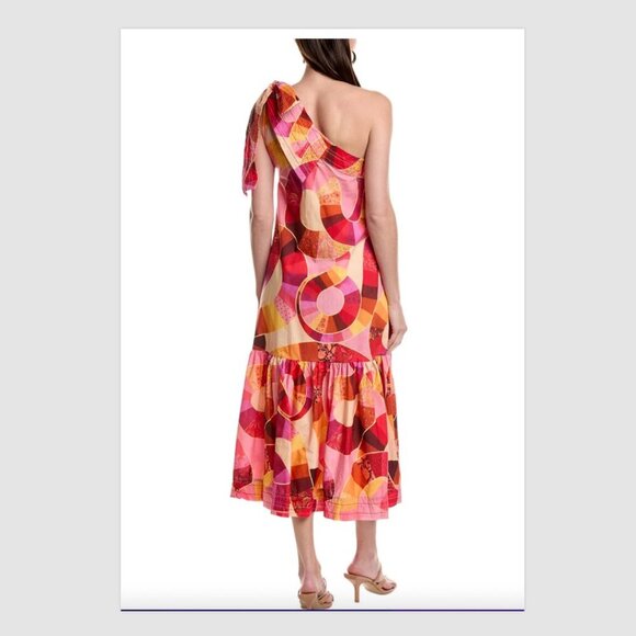 Farm Rio Patch Twirl One Shoulder Maxi Dress Size XL 100% Cotton Pink Red Multi - Picture 2 of 12